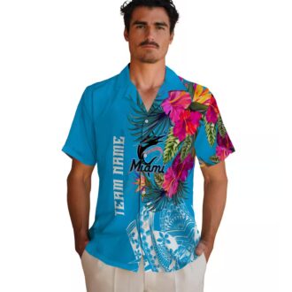 Miami Marlins Hawaiian Button Up Shirt - Floral Polynesian Aloha Style for Summer
