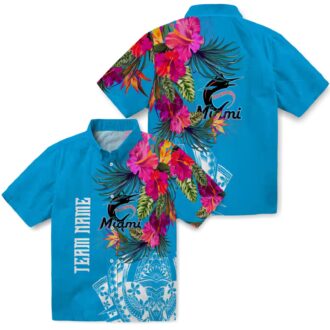 Miami Marlins Hawaiian Button Up Shirt - Floral Polynesian Aloha Style for Summer