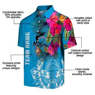 Miami Marlins Hawaiian Button Up Shirt - Floral Polynesian Aloha Style for Summer