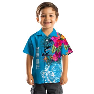 Miami Marlins Hawaiian Button Up Shirt - Floral Polynesian Aloha Style for Summer