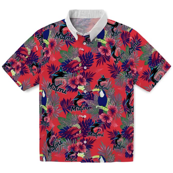 Miami Marlins Hawaiian Shirt for Baseball Fans - Toucan Floral Print