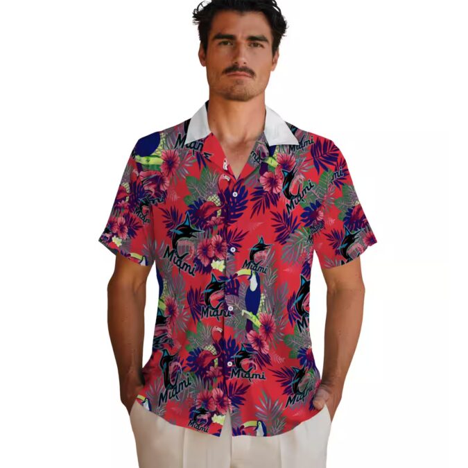 Miami Marlins Hawaiian Shirt for Baseball Fans - Toucan Floral Print
