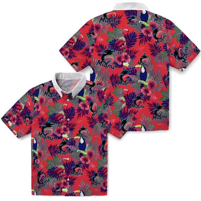 Miami Marlins Hawaiian Shirt for Baseball Fans - Toucan Floral Print