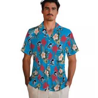 Miami Marlins Hawaiian Shirt for Men - Blue Palm Tree Flower Design, Perfect for Summer BBQ