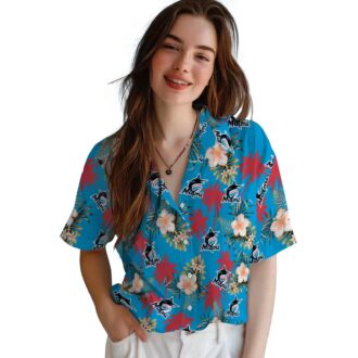 Miami Marlins Hawaiian Shirt for Men - Blue Palm Tree Flower Design, Perfect for Summer BBQ
