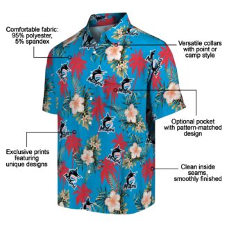 Miami Marlins Hawaiian Shirt for Men - Blue Palm Tree Flower Design, Perfect for Summer BBQ