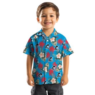 Miami Marlins Hawaiian Shirt for Men - Blue Palm Tree Flower Design, Perfect for Summer BBQ