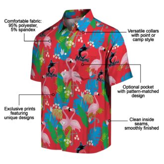 Miami Marlins MLB Hawaiian Shirt - Blue Green Foliage & Flamingo Vacation Look