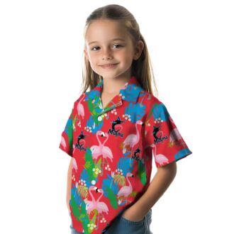 Miami Marlins MLB Hawaiian Shirt - Blue Green Foliage & Flamingo Vacation Look