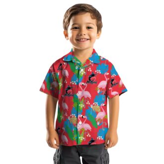 Miami Marlins MLB Hawaiian Shirt - Blue Green Foliage & Flamingo Vacation Look