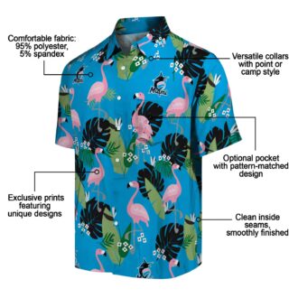 Miami Marlins Summer Aloha Shirt - Blue Flamingo Leaf Vacation Style