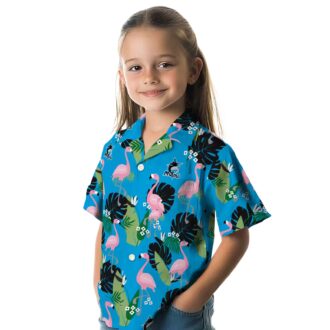 Miami Marlins Summer Aloha Shirt - Blue Flamingo Leaf Vacation Style