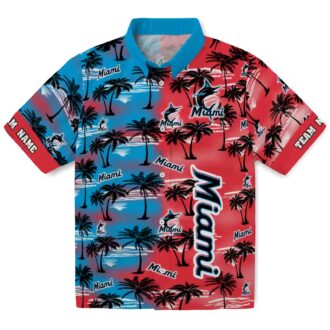 Miami Marlins Tropical Aloha Hawaiian Shirt - Palm Silhouette Summer Fan Gift
