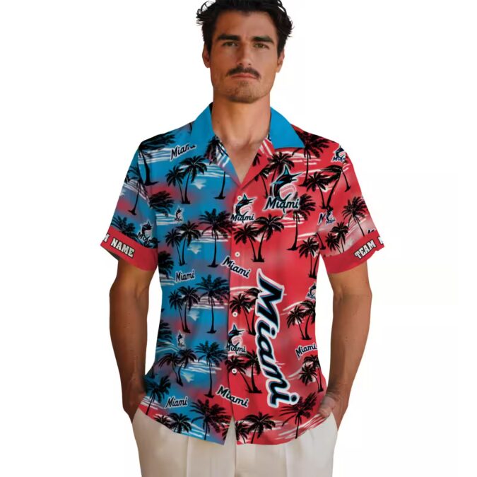 Miami Marlins Tropical Aloha Hawaiian Shirt - Palm Silhouette Summer Fan Gift