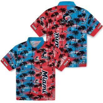 Miami Marlins Tropical Aloha Hawaiian Shirt - Palm Silhouette Summer Fan Gift