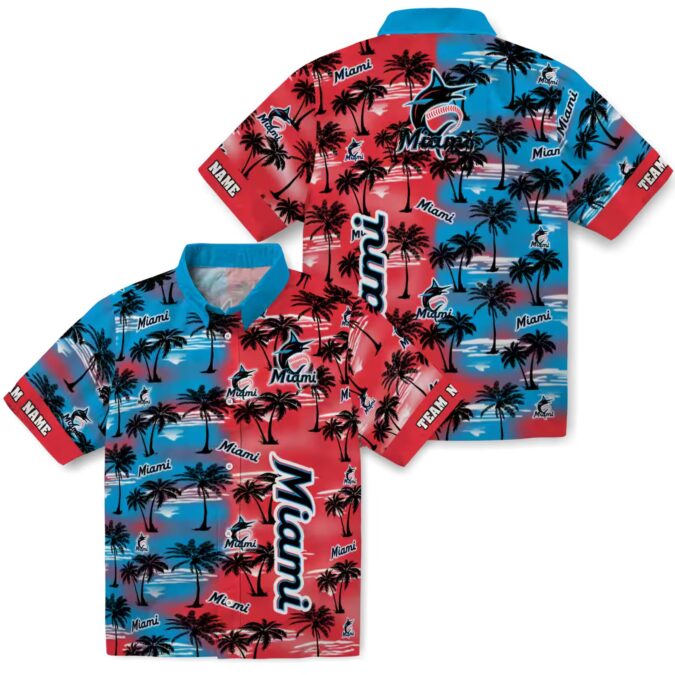 Miami Marlins Tropical Aloha Hawaiian Shirt - Palm Silhouette Summer Fan Gift