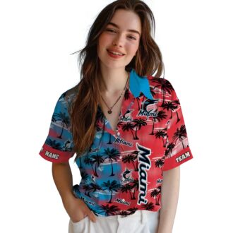 Miami Marlins Tropical Aloha Hawaiian Shirt - Palm Silhouette Summer Fan Gift