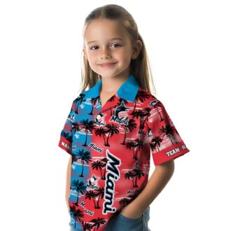Miami Marlins Tropical Aloha Hawaiian Shirt - Palm Silhouette Summer Fan Gift