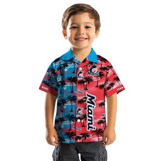 Miami Marlins Tropical Aloha Hawaiian Shirt - Palm Silhouette Summer Fan Gift