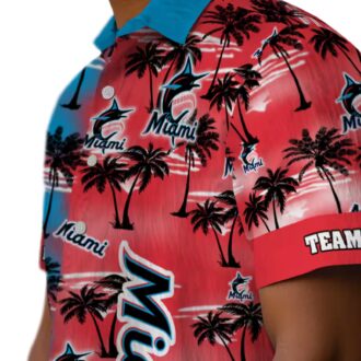 Miami Marlins Tropical Aloha Hawaiian Shirt - Palm Silhouette Summer Fan Gift