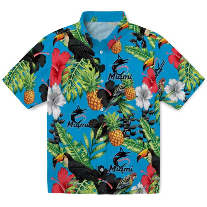 Miami Marlins Tropical Button Up Shirt - Toucan & Pineapple Aloha Style for Summer Trips
