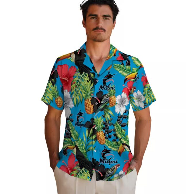 Miami Marlins Tropical Button Up Shirt - Toucan & Pineapple Aloha Style for Summer Trips