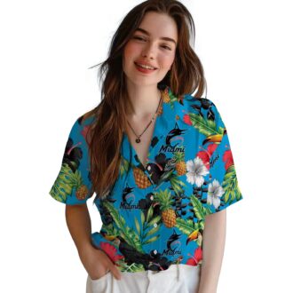 Miami Marlins Tropical Button Up Shirt - Toucan & Pineapple Aloha Style for Summer Trips
