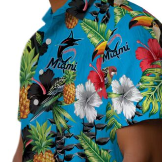 Miami Marlins Tropical Button Up Shirt - Toucan & Pineapple Aloha Style for Summer Trips