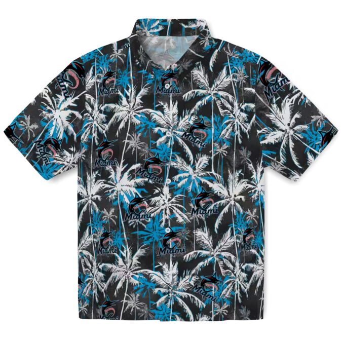 Miami Marlins Tropical Hawaiian Shirt - Palm Pattern Blue Black Shirt for Men