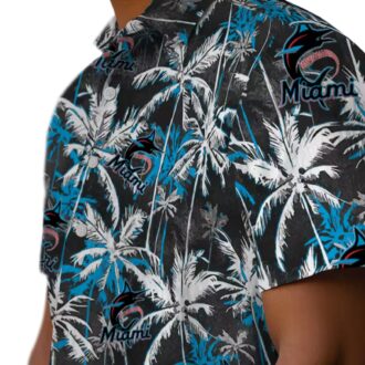 Miami Marlins Tropical Hawaiian Shirt - Palm Pattern Blue Black Shirt for Men