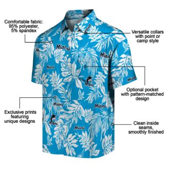 MLB Miami Marlins Leaf Print Aloha Shirt - Blue White Vacation Style