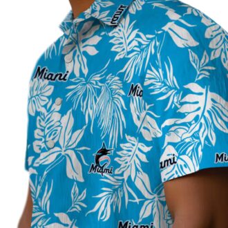 MLB Miami Marlins Leaf Print Aloha Shirt - Blue White Vacation Style