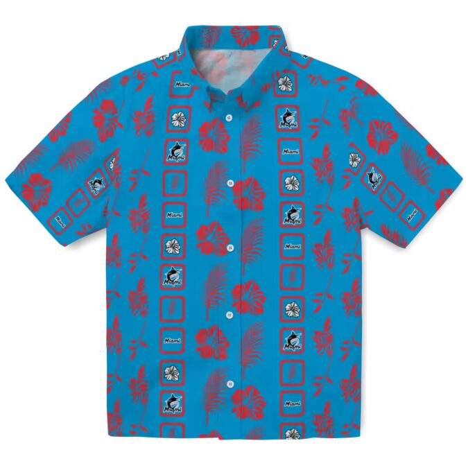 Official Miami Marlins Aloha Short Sleeve Shirt - Blue Tropical Floral Baseball Apparel
