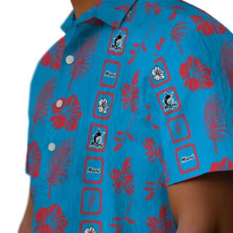 Official Miami Marlins Aloha Short Sleeve Shirt - Blue Tropical Floral Baseball Apparel