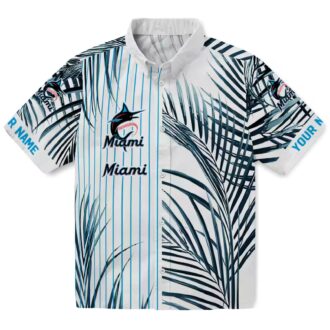 Official Miami Marlins MLB Hawaiian Shirt - Tropical Blue Black Stripes