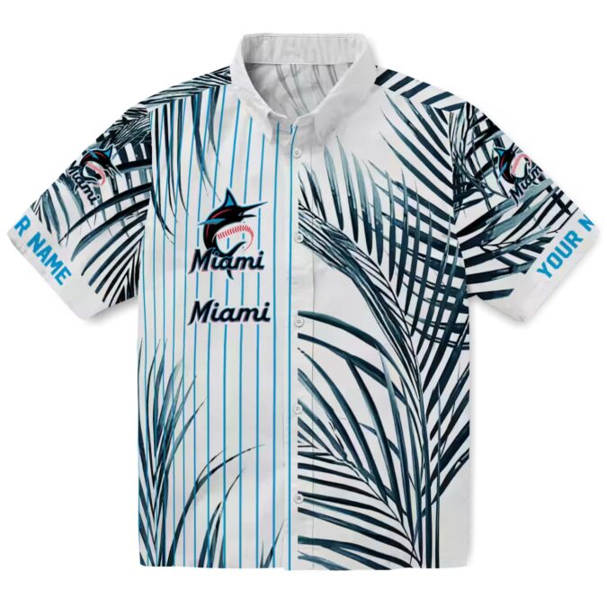 Official Miami Marlins MLB Hawaiian Shirt - Tropical Blue Black Stripes