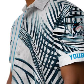 Official Miami Marlins MLB Hawaiian Shirt - Tropical Blue Black Stripes