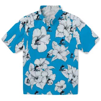 Official Miami Marlins Tropical Aloha Hawaiian Shirt - Blue & White Hibiscus Beachwear