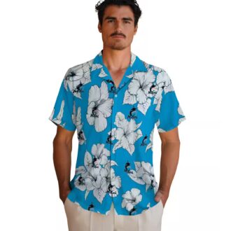 Official Miami Marlins Tropical Aloha Hawaiian Shirt - Blue & White Hibiscus Beachwear