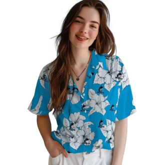 Official Miami Marlins Tropical Aloha Hawaiian Shirt - Blue & White Hibiscus Beachwear