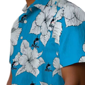 Official Miami Marlins Tropical Aloha Hawaiian Shirt - Blue & White Hibiscus Beachwear