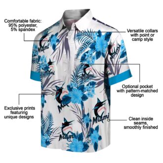 Patriotic Miami Marlins Hawaiian Shirt - Blue & White Hibiscus Floral Print for Summer
