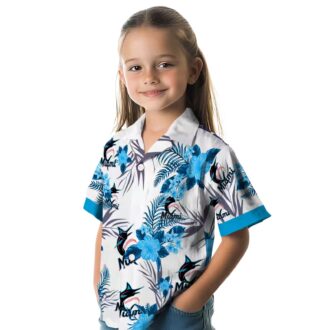 Patriotic Miami Marlins Hawaiian Shirt - Blue & White Hibiscus Floral Print for Summer