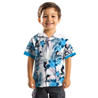 Patriotic Miami Marlins Hawaiian Shirt - Blue & White Hibiscus Floral Print for Summer