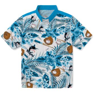 Personalized Miami Marlins Baseball Shirt - Blue Floral Button-Up for Beach