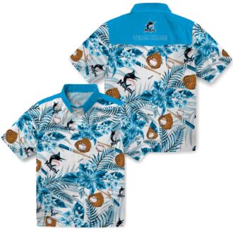 Personalized Miami Marlins Baseball Shirt - Blue Floral Button-Up for Beach