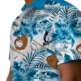 Personalized Miami Marlins Baseball Shirt - Blue Floral Button-Up for Beach