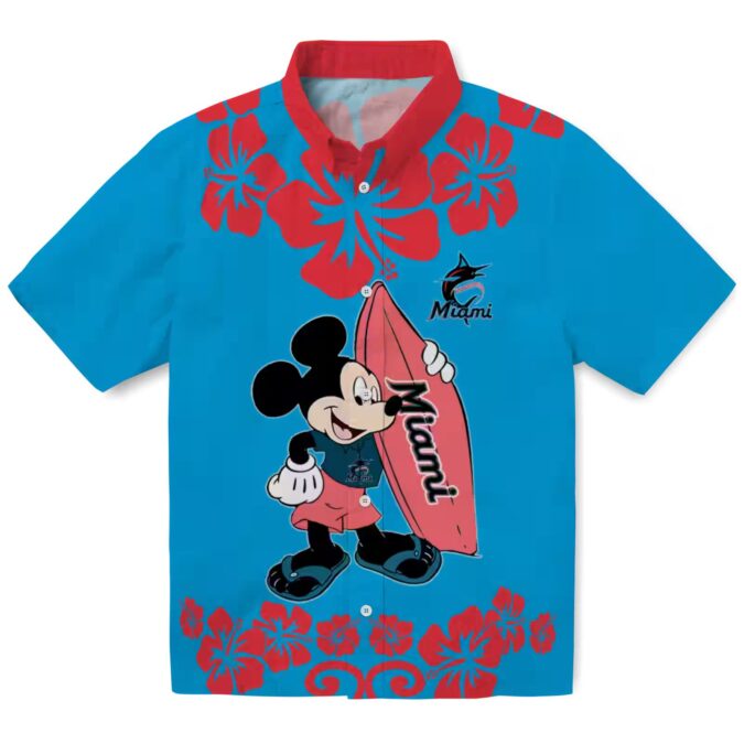 Surfing Mickey Miami Marlins Tropical Hawaiian Shirt for Men, MLB Fan Gift