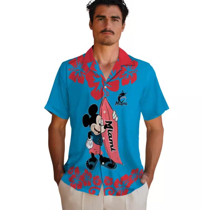 Surfing Mickey Miami Marlins Tropical Hawaiian Shirt for Men, MLB Fan Gift