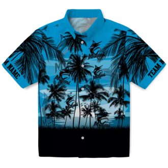 Unique Miami Marlins Tropical Hawaiian Shirt - Blue & Black Sunset Baseball Fan Gift